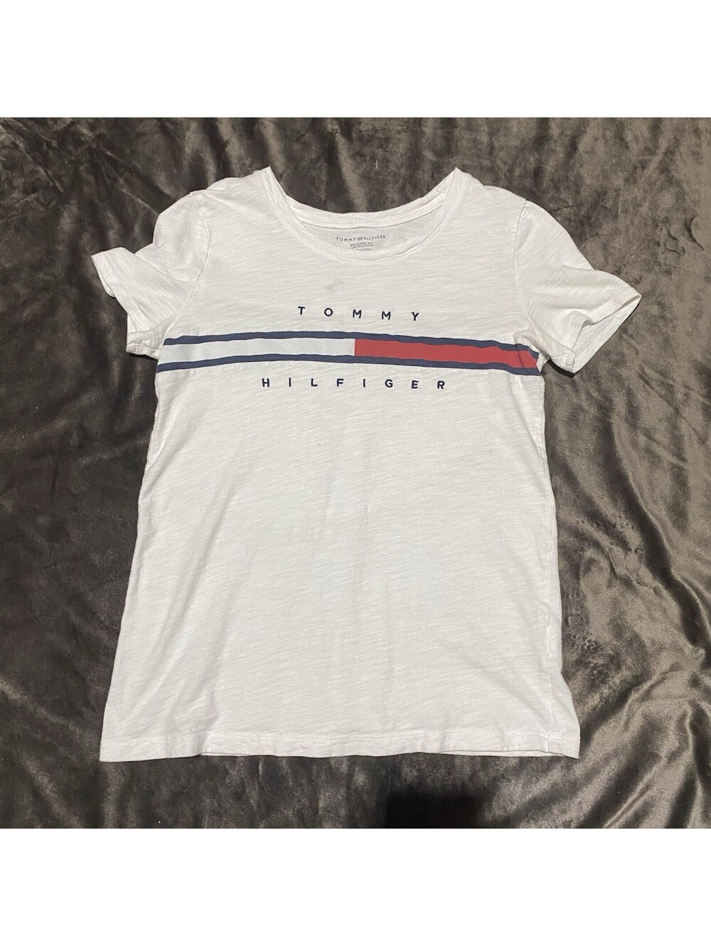Women’s Tommy Hilfiger Logo T-Shirt White Relaxed Fit Graphic Tee Size XS